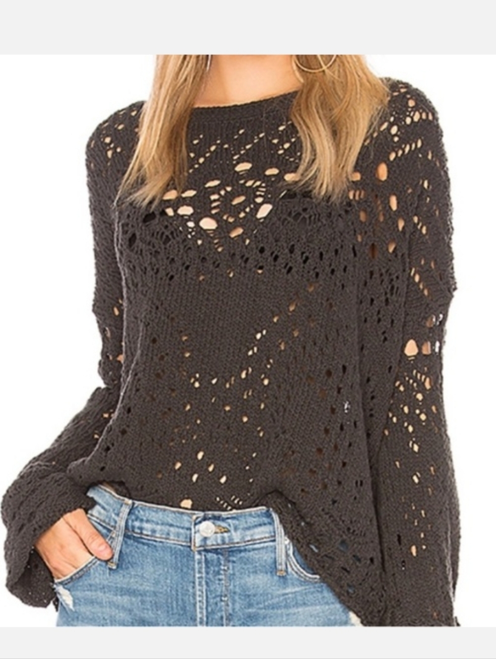Free People Pegasus Cropped Knit Sweater Black Small EUC